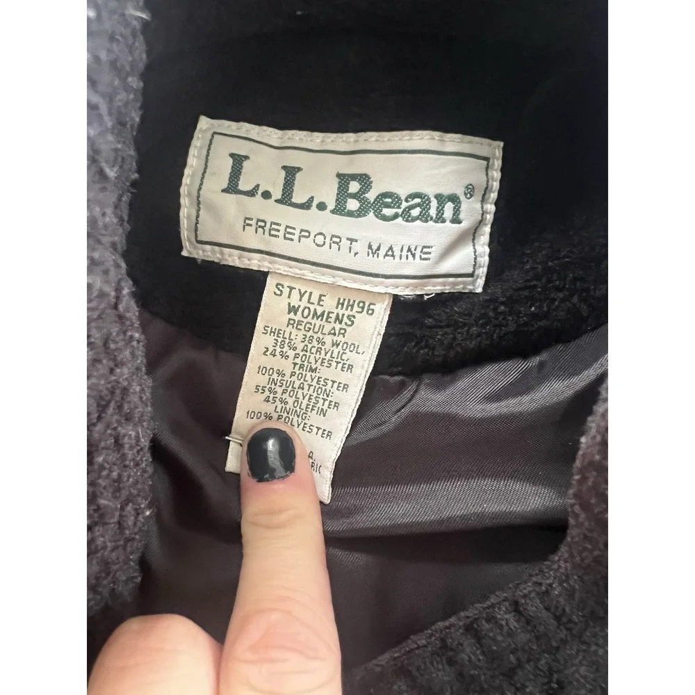 Vintage LL Bean Women's Wool Blend Long Trench Coat Black‎ Made In USA